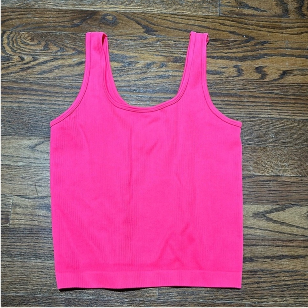 Ribbed Scoop-Neck Tank Top in Bright Pink